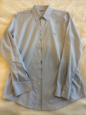 Burberry Blue and White Stripe Dress Shirt